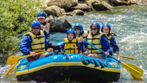 family rafting on clear creek